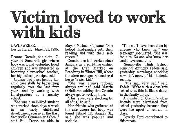 Deanna Cremin murder | Victim Loved to work with kids...